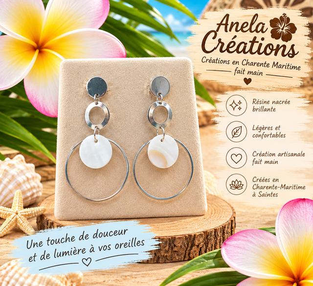 Boucles d'oreilles argentées et nacré 