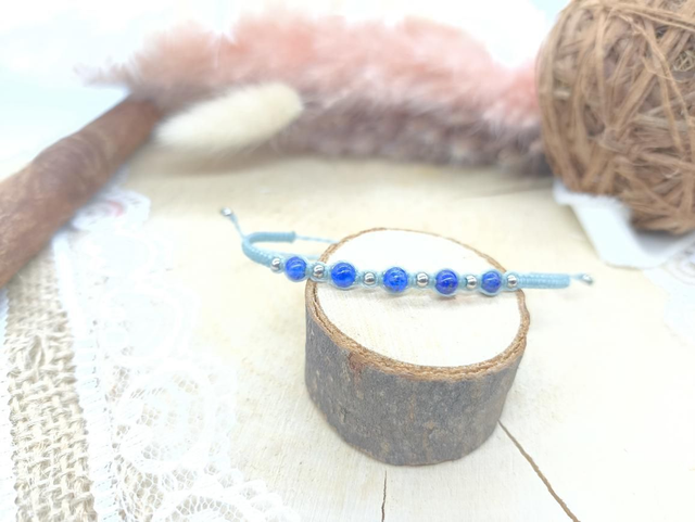 Bracelet fin bleu lapis lazuli perles inox 