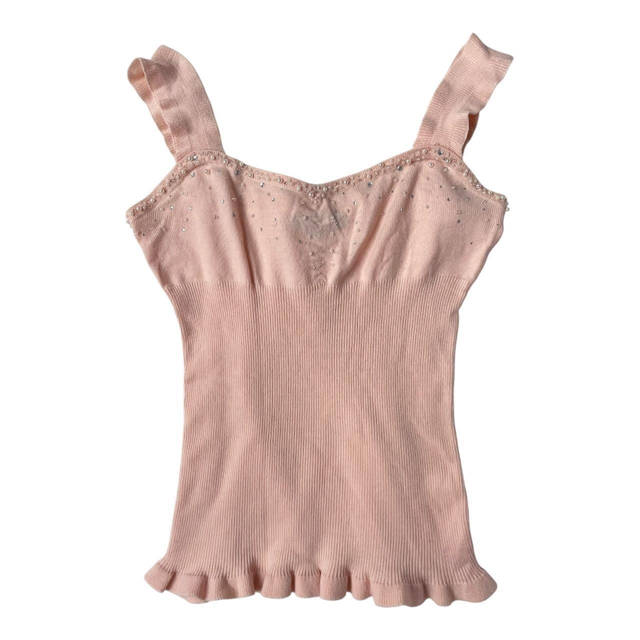 Japanese Brand Coquette Pink Knit Beaded Milkmaid Angora Cami Top 