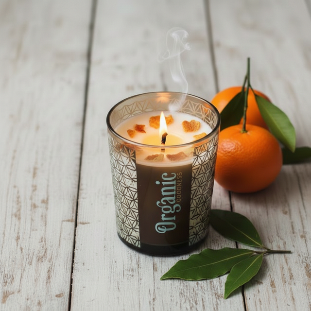 Candela Bio in Cera di Soia Mandarino e Alloro - Fiore della Vita | Yohoessential