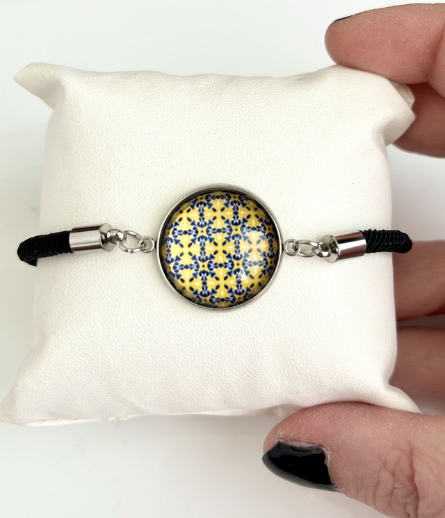 Bracciale unisex con cabochon e motivo a piastrella