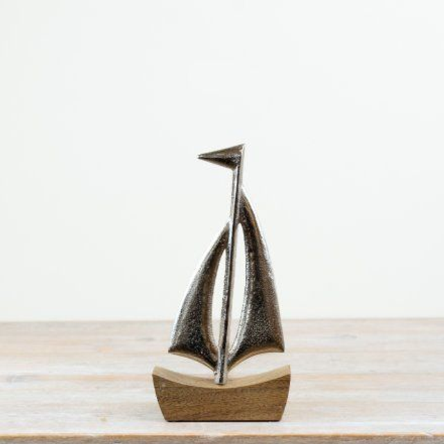 Sailing Ship Ornament on Wooden Base – 30cm Nautical Home Décor
