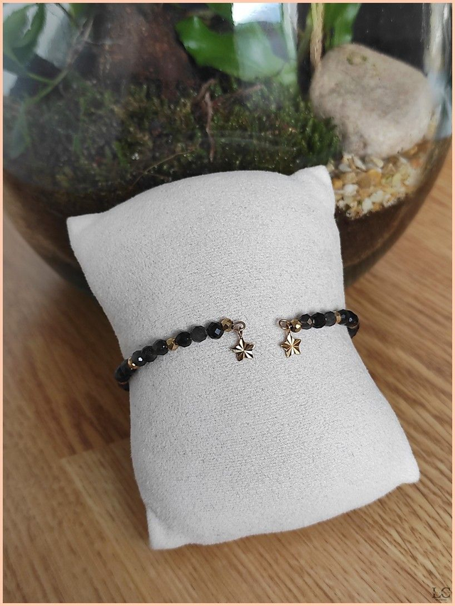 Bracelet à mémoire de forme - Obsidienne et Hématite facettée