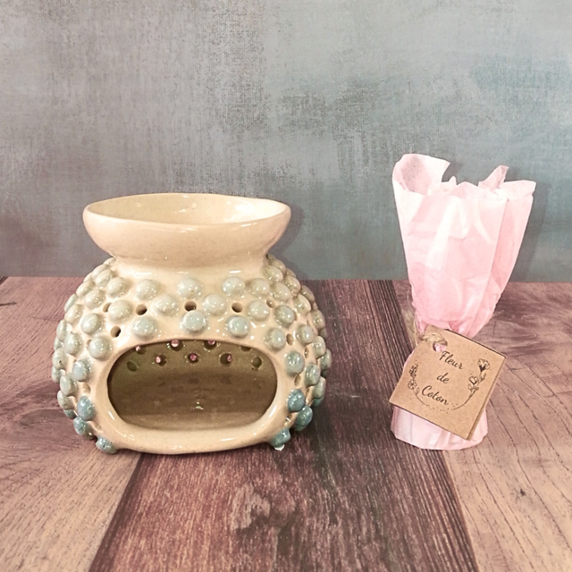  Brûle-Parfum bleu &amp; son Fondant "Fleurs de Coton" 