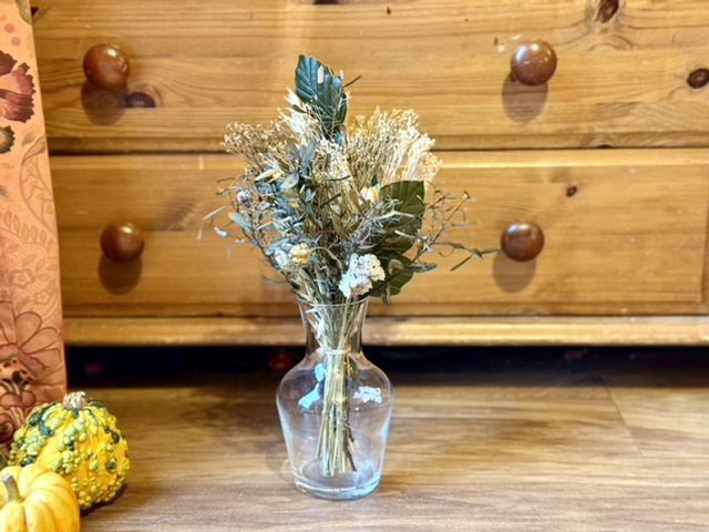 everlasting neutral tones dried flower and eucalyptus bouquet