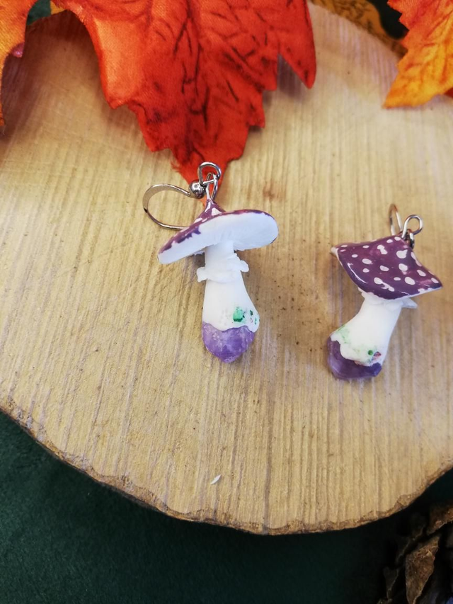 Boucles D'oreilles champignon d'améthyste 
