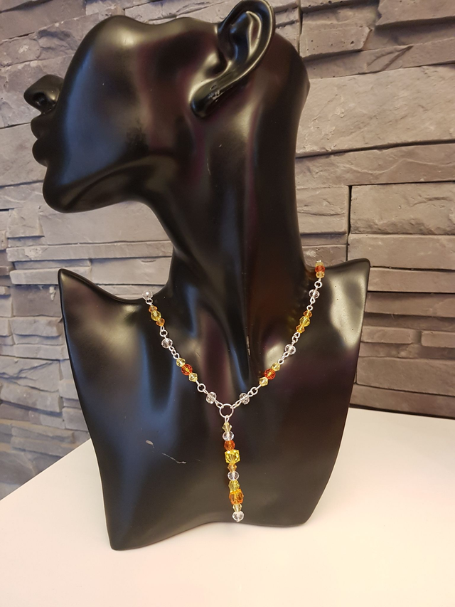 Collier Sautoir Argenté Orange Jaune