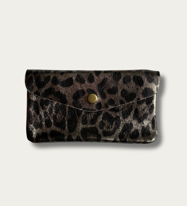 Large Italian Leather Coin Purse - Bronze Leopard