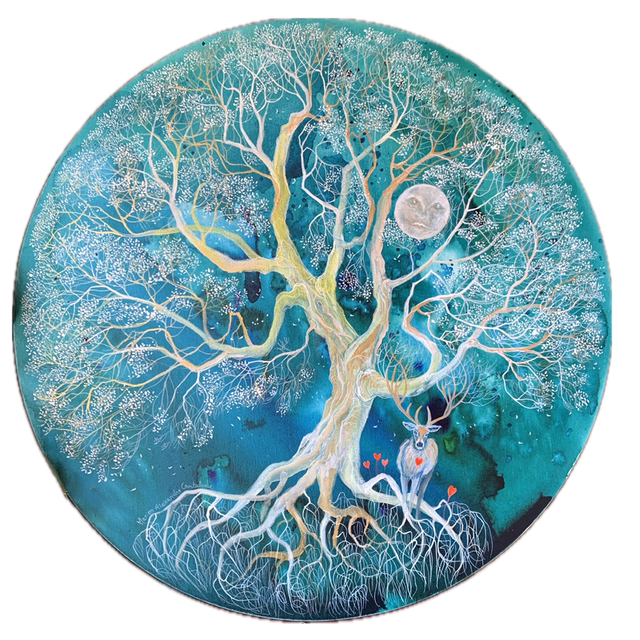 Petite carte ronde « l’arbre aux cœurs »  format 14 cm de diamètre 