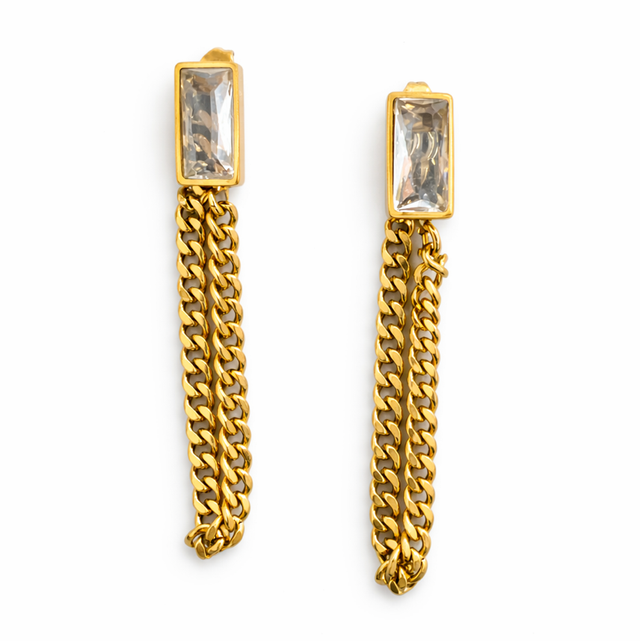 Pendientes acero dorado cadenas 