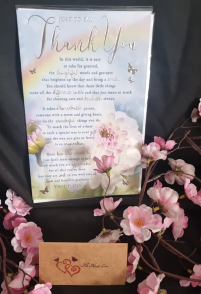 Just To Say Thank You Flowers &amp; Words Design Sentiments Card Lovely Verse