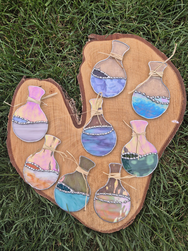 round bottomed flask suncatchers in various colours