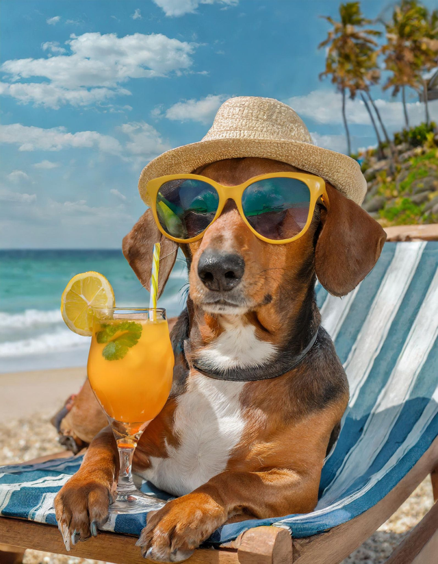 Dachshund at the Beach Framed Canvas