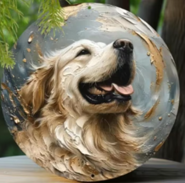 Vintage rond metalen bord Golden Retriever (20cm)