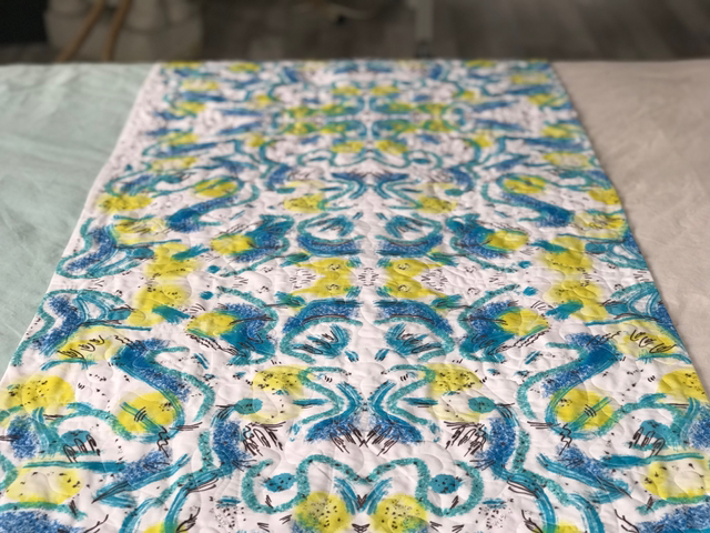 Pièce unique - Pied de lit matelassé nommé "Frissons" - 203cm x 65cm - (Sans les coussins) - Coton bio Made in France