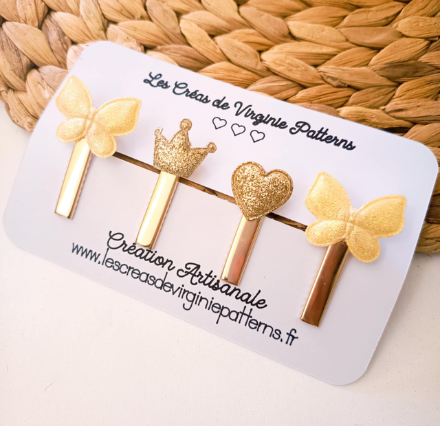 Barette Cheveux, pinces Papillon, Couronne et Coeur " Collection Printemps " 