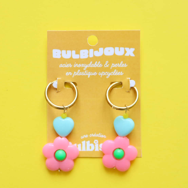 Boucles d'oreilles Coeur Fleur Couleurs vives