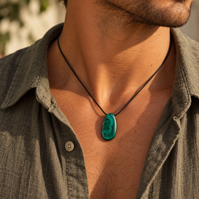 Collier Malachite pierre plate