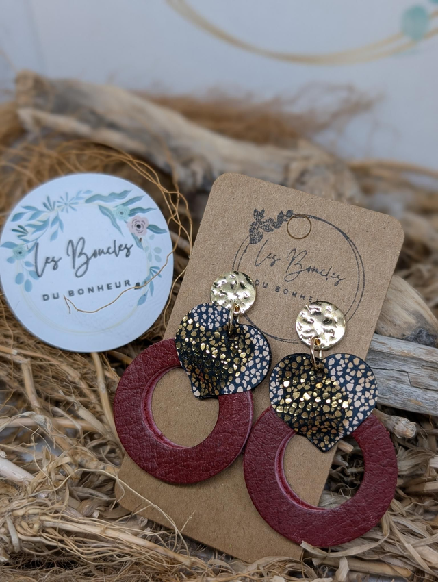 Boucles d&#039;oreilles cœur ❤️ bordeaux bronze c2065