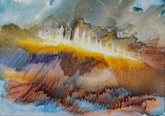 Wax Original - Arising - A4 encaustic work by Michael Bossom