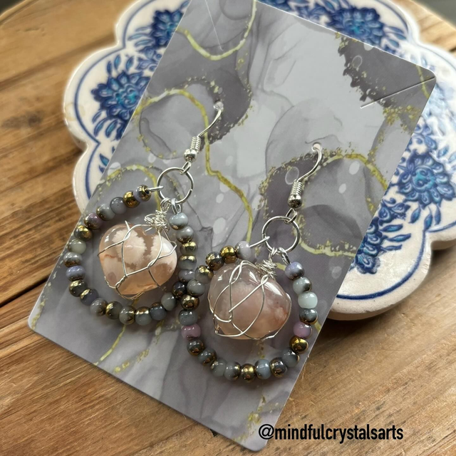 Handmade Series:Unique Cherry Blossom Agate Earrings (B)