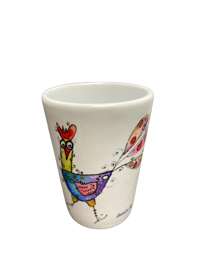 Schnapsglas Keramik "erschrockenes Huhn"