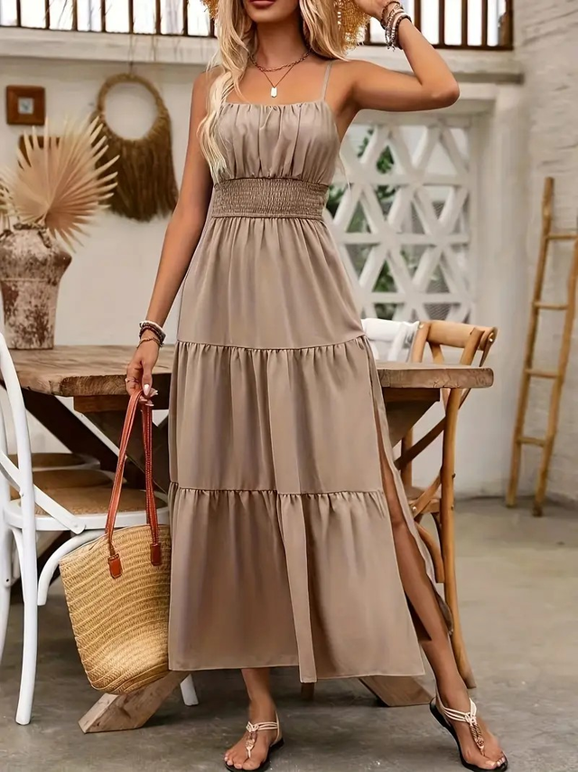 Women Elegant Solid Color Maxi Dress
