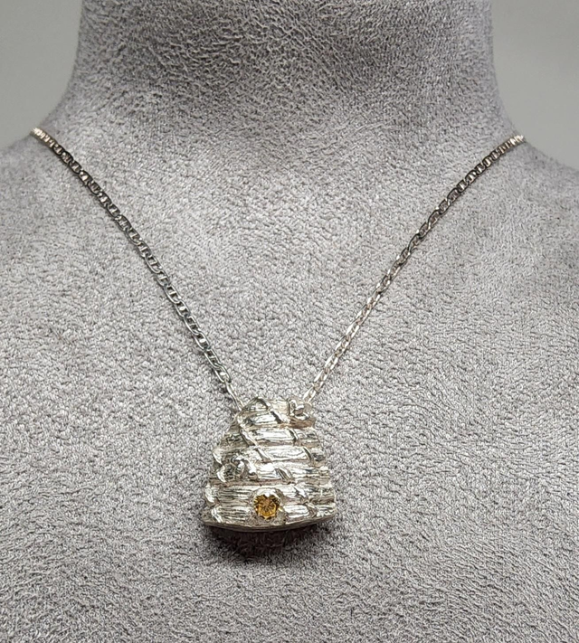 Beehive, fine silver pendant