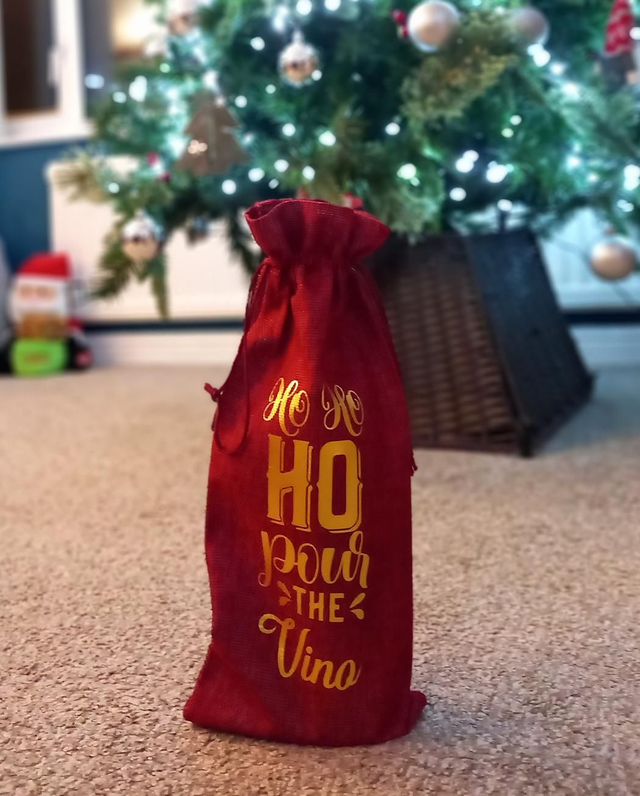 Christmas Wine Bottle Hessian Jute Bag - Ho Ho Ho Pour The Vino 