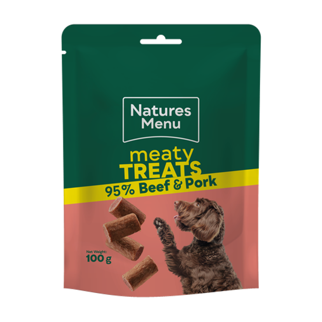 Natures Menu meaty treats 95% , beef and pork 100g e