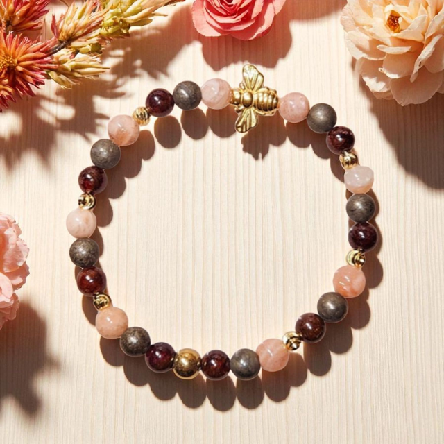 Bracelet Femme "Energy Boost" : Grenat, Pyrite &amp; Pierre de Soleil