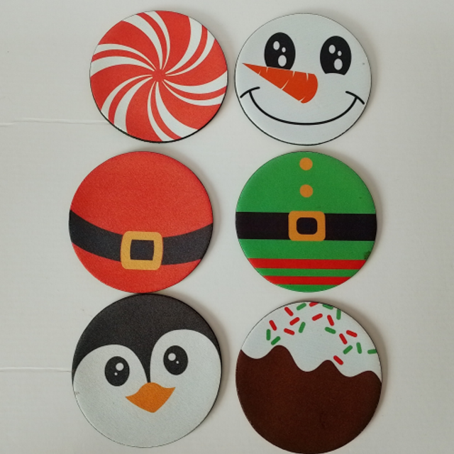 Handmade Round Non Slip Christmas Coasters - 12 Different Designs