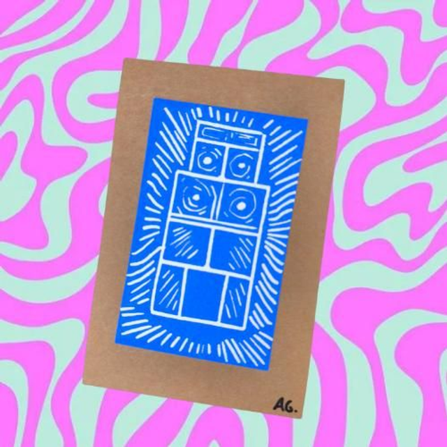 Linogravure Bleu Soundsystem