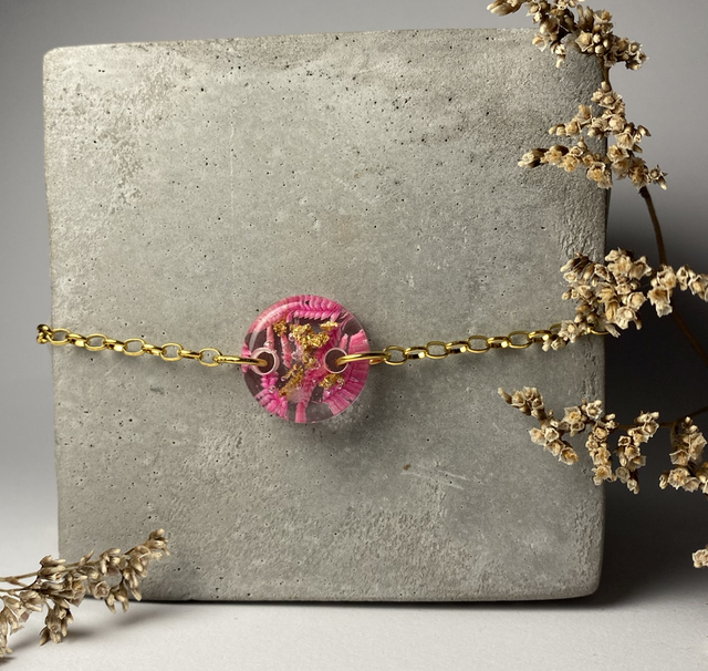 Bracelet maille ovale Avoine magenta