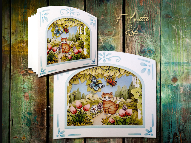 Carte tunnel - Chat roux & tulipes roses