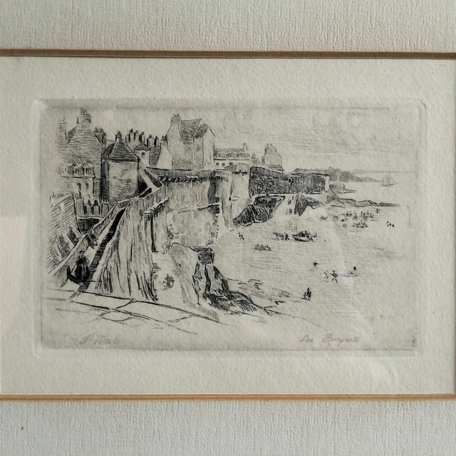 Gravure ancienne originale, Saint-Malo "Les Remparts" moitié du Xxe siècle.