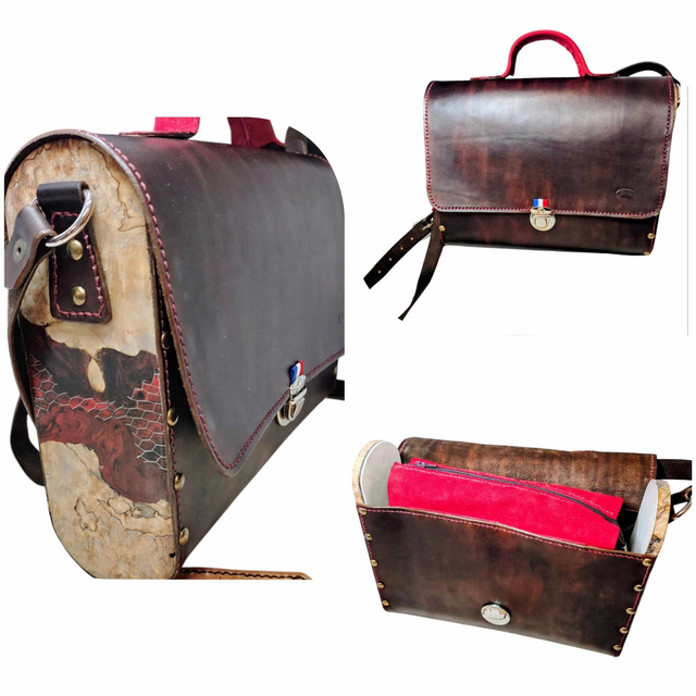 Sac cuir & bois - Loupe d'érable hybride rouge