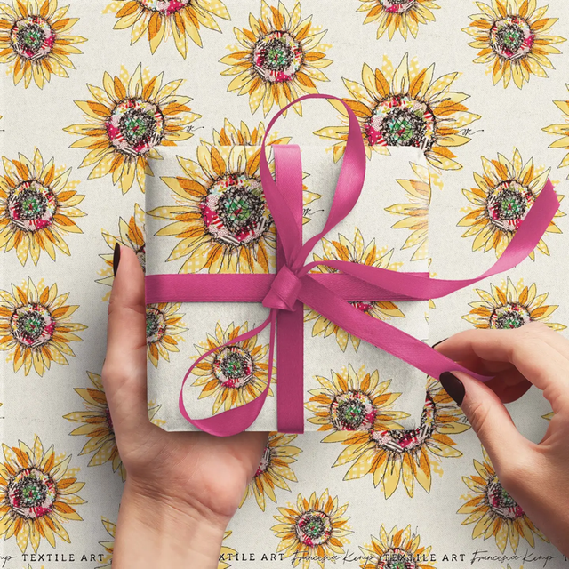 Summer Selvage Sunflower Embroidery Art Card