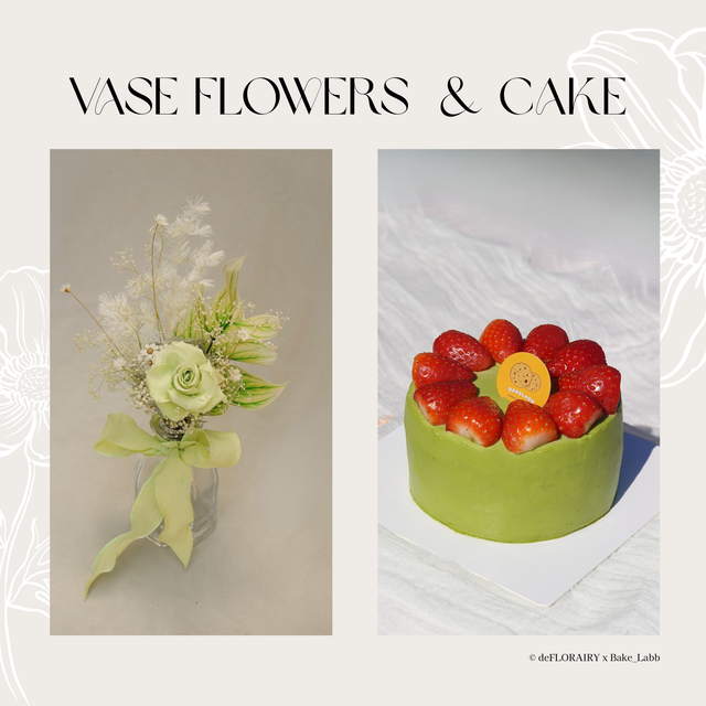 Rose: Ivory Lime Flower in Vase & 6" Whole Cake | Direct Home Delivery | 4 Days in Advance