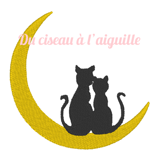 fichier broderie chats sur lune - Cadre 10x10 / 12 Formats