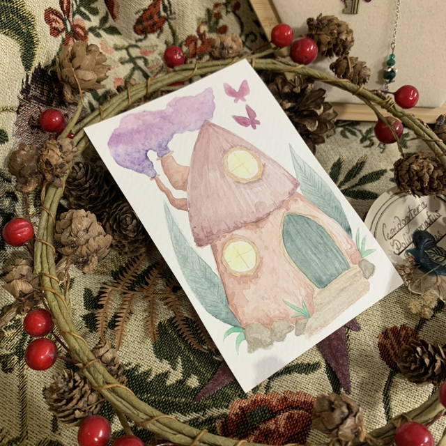 Carte illustrée Maison de Fée - original