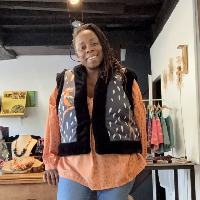 Veste Natalie sans manches et réversible imprimé Hornbill nuit