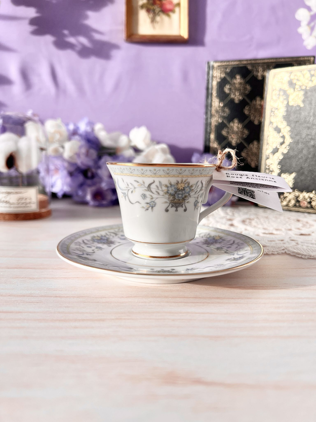 💜 Bougie Rose Ancienne - tasse à café "régence bleue" avec sous-tasse