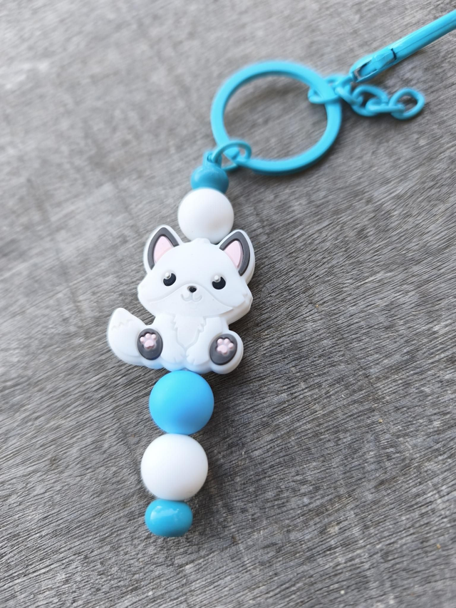 Porte clef bleu chat blanc 