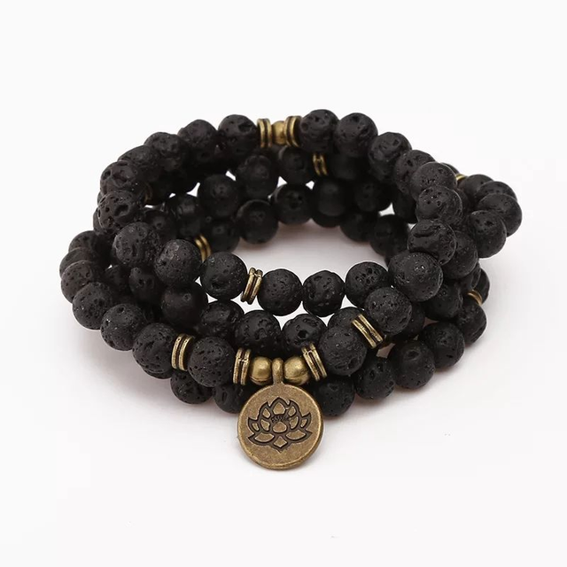 Lavasteen Mala Boeddha | OM | Lotus | Natuursteen Kralen Zwart | Armband | Ketting – Sparkolia 