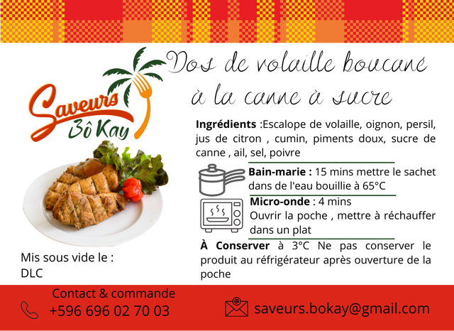 Dos de volaille boucané à la canne à sucre