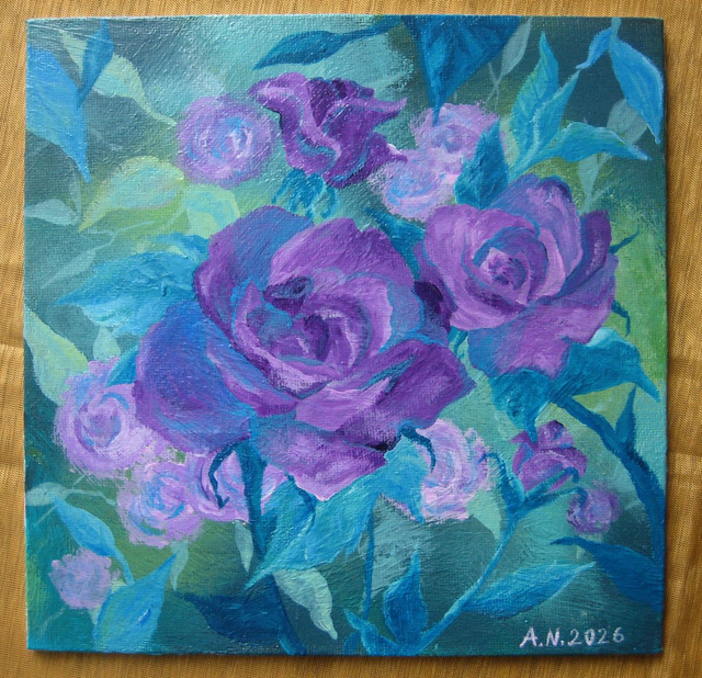 Iltaruusuja -akryylimaalaus