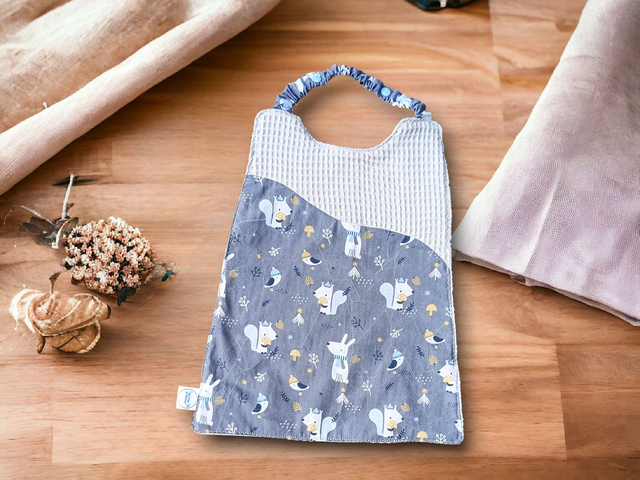 Serviette de cantine ajustable bi- matière motif Renard