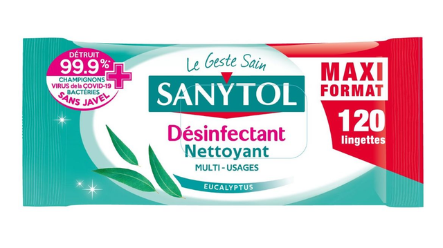 Lingettes Désinfectantes Multi-Usages Eucalyptus SANYTOL le paquet de 120 lingettes