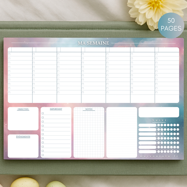  Bloc-notes pour agenda hebdomadaire A4, 50 feuilles